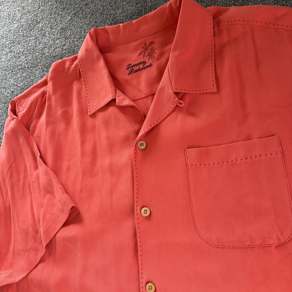Tommy Bahama Mens XL Silk Short Sleeve Shirt Dark Coral Nautical Beach Vacation